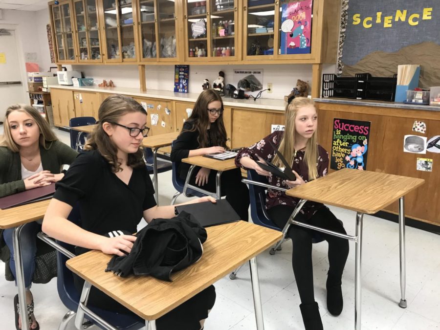 Eighth graders Kelsey Aultman, Camryn Cox and Emily Wolf competed in Oral Reading at the junior high UIL meet in Windthorst.