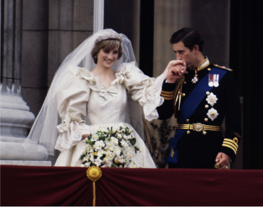 Diana and Charles smiling at the crowd at their wedding on July 29, 1981