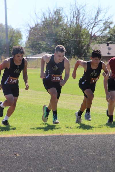 Adrian Rubio, Chase Curry, and Jesse Cantu compete at District Meet for Cross Country