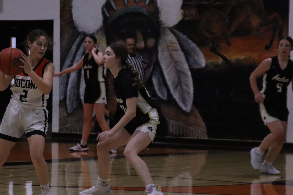 Freshman Lyndee McCord guards the ball.